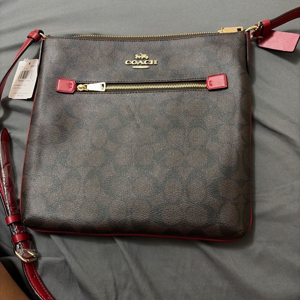 Coach Signature Brown and Red File Bag